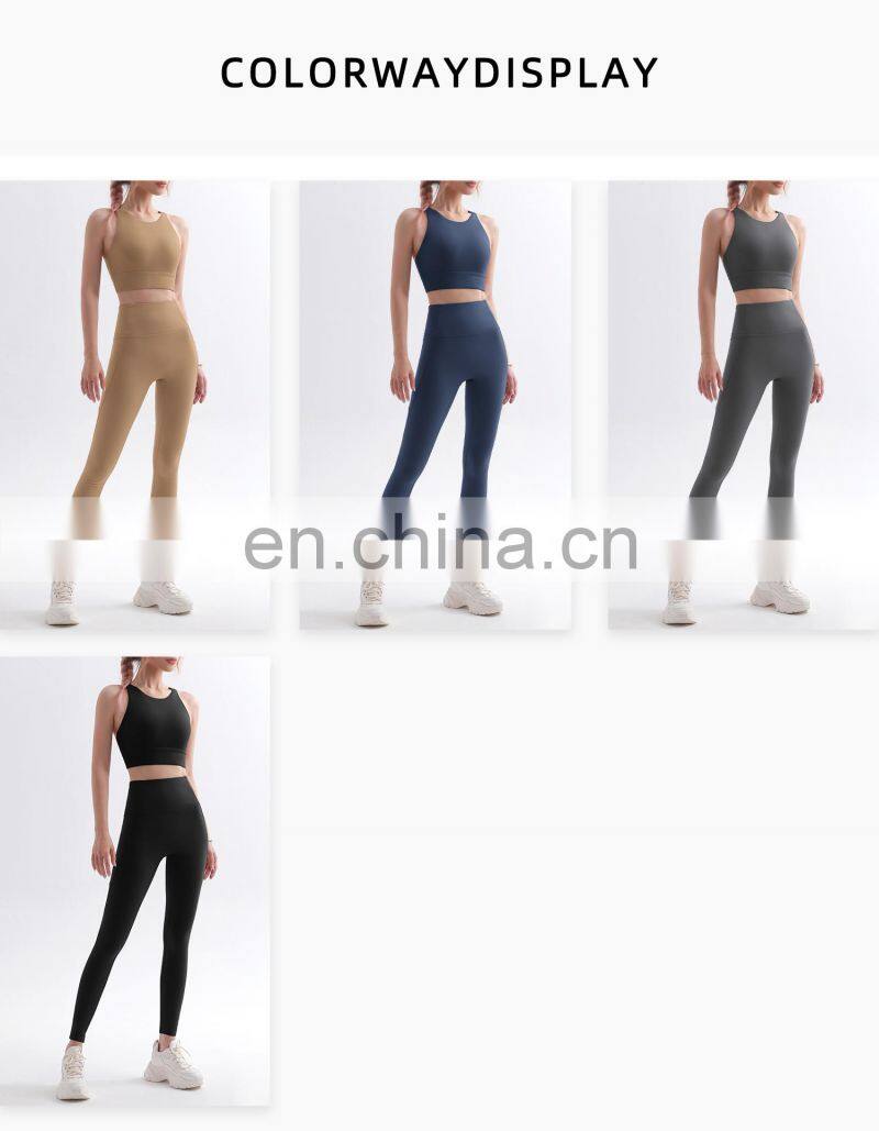 2 Pcs Fleece Yoga Sets Backless Sport Bra Gym High Waist Leggings For Women