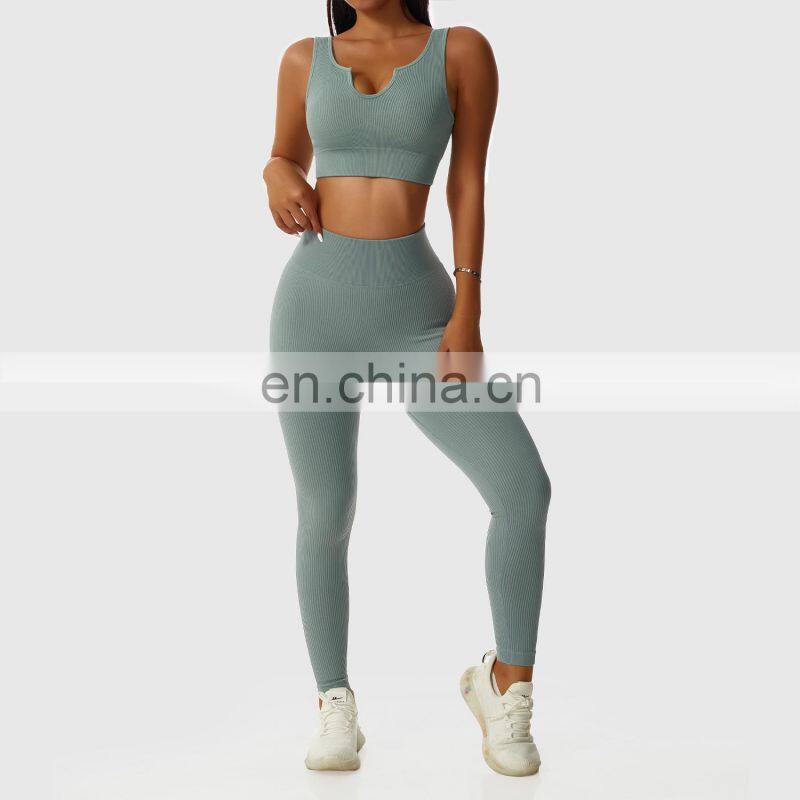 Factory Sale 4 Pcs Push Up Leggings Breathable Gym Fitness Sets Womens Sports Bras