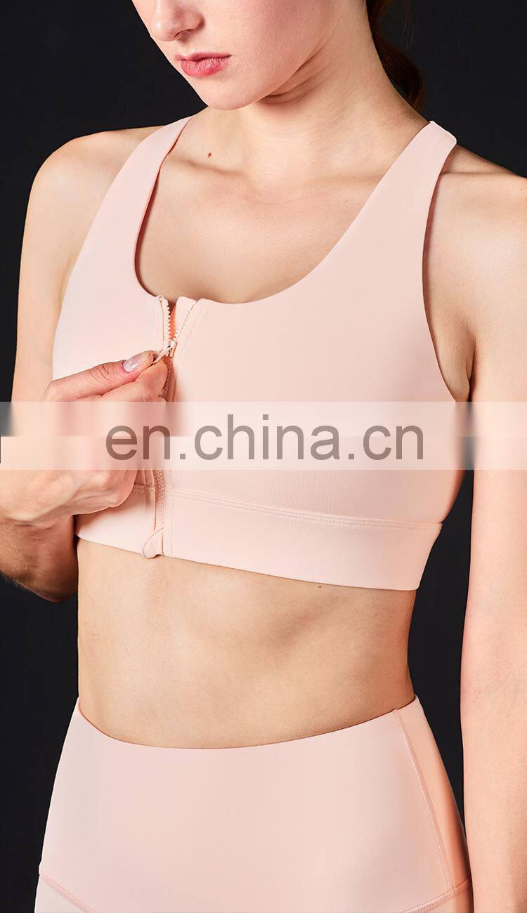 New Customized Front Zipper Shockproof Sports Bras Workout Fitness Yoga Tops