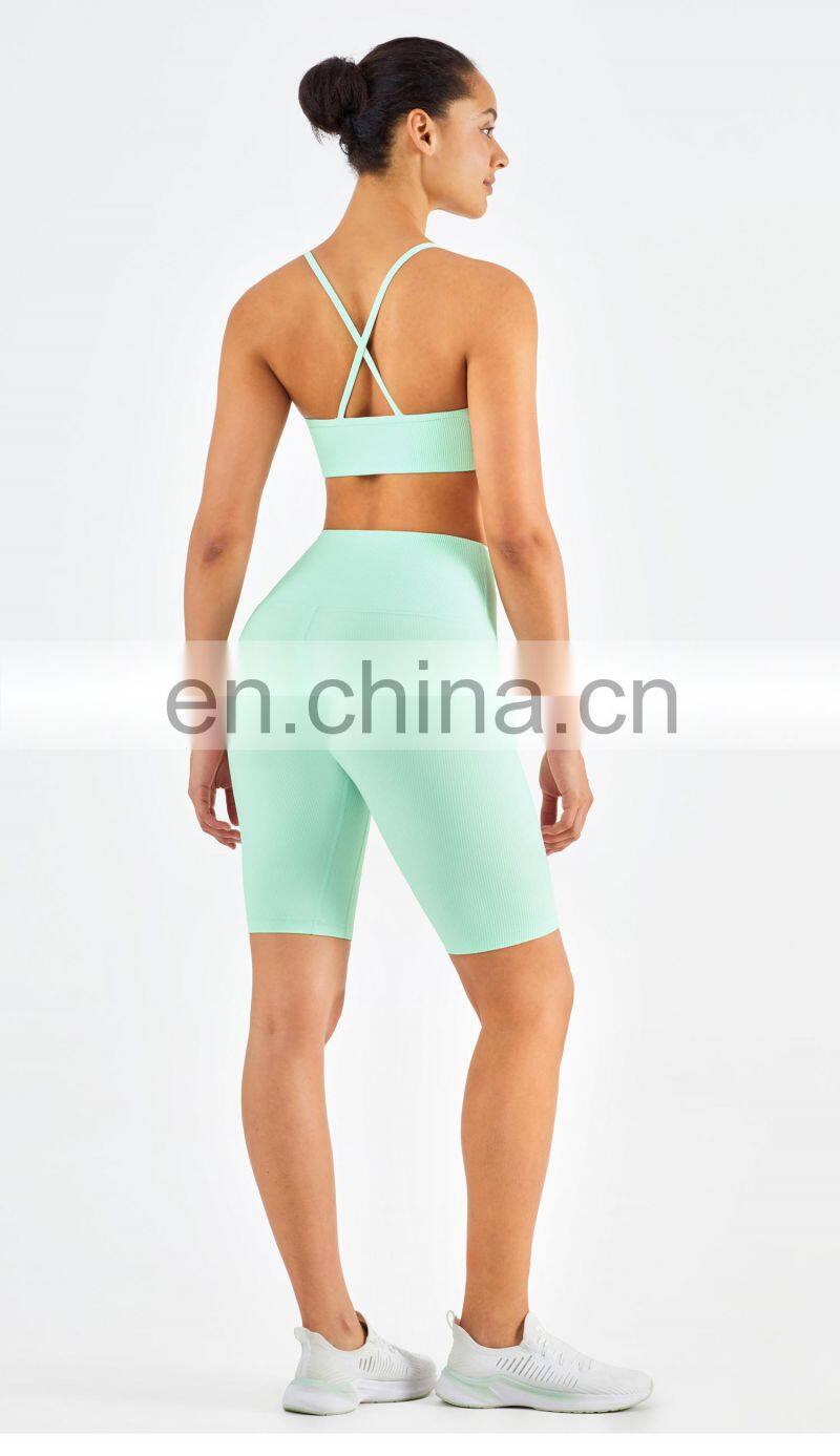 Ribber Camisole Women Yoga Fitness Workout Sports Bra Custom Print High Impact Strappy Bras Top