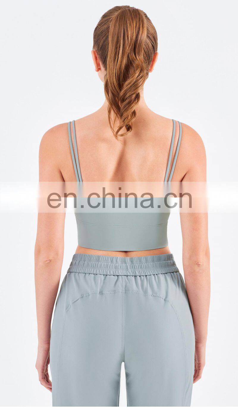Wholesale Double Straps Low Cut Sports Bra Workout High Strength Yoga Tank Top Widen Hem