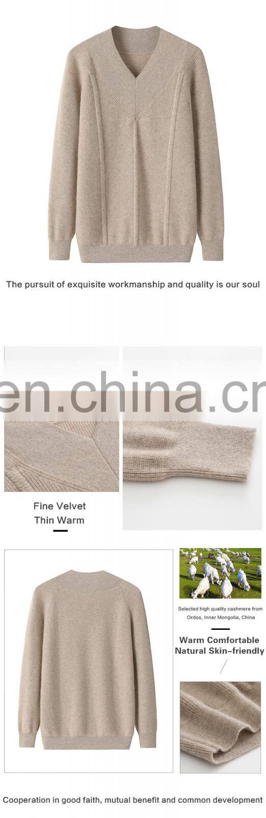 OEM Service from China Factory Comfortable Women's Pure Cashmere V-Neck Pullover Casual Solid Pattern Winter Sweater