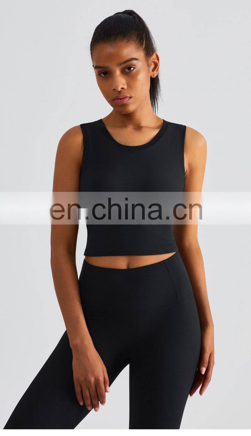 Ribbed Semi Fixed Cups Sports Bras Women Hot Sales High Impact Yoga Crop Tank Tops