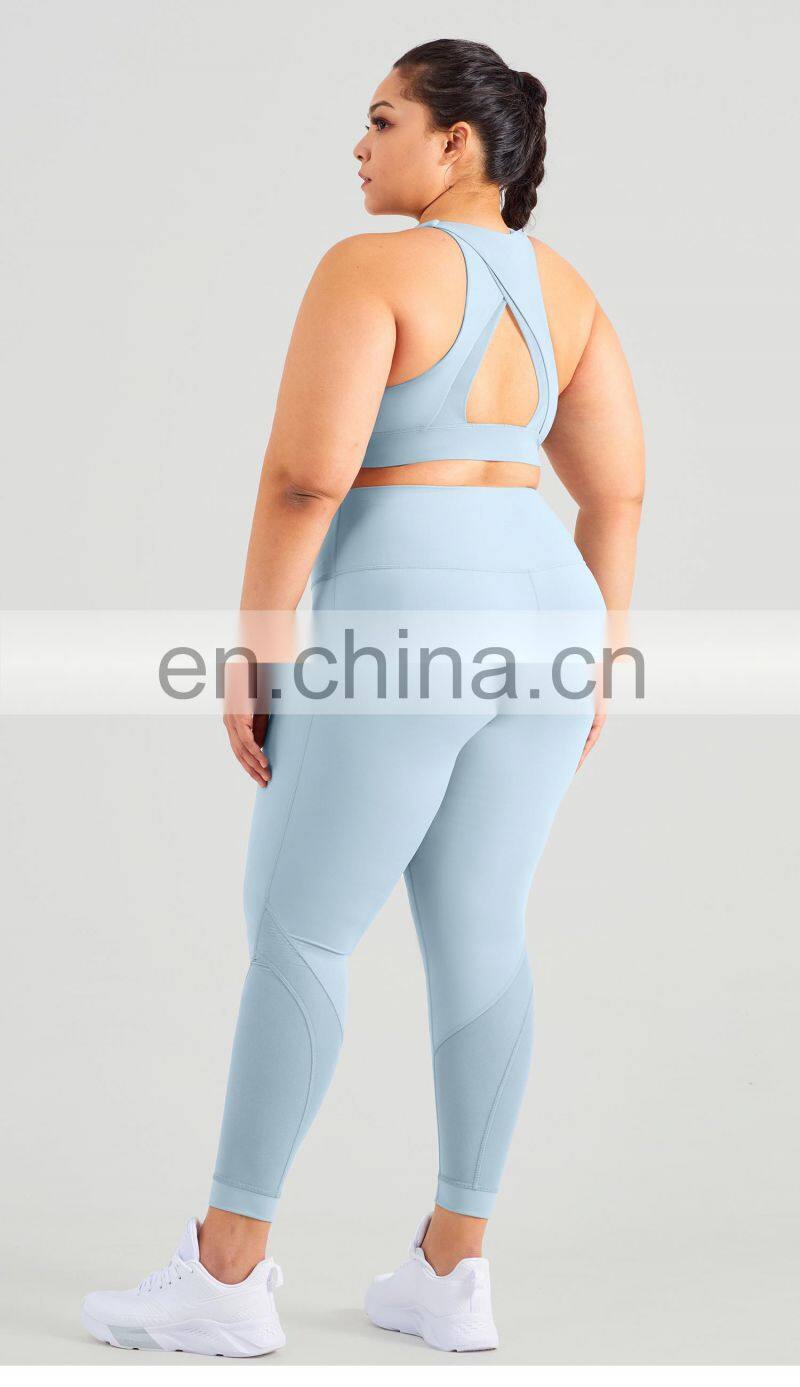 Tiktok 2 Pcs Women Fitness Yoga Sets Workout Plus Size Sport Wear Sexy Mesh Leggings