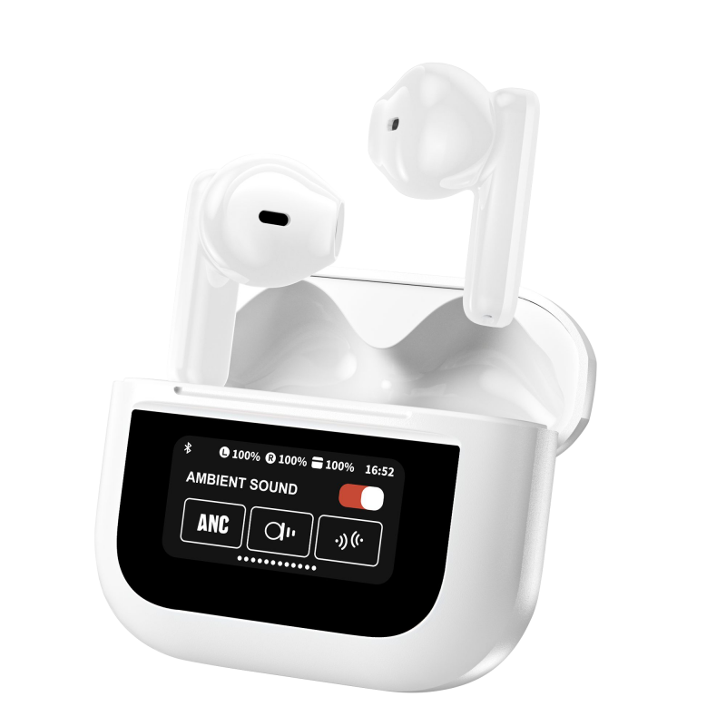 ANC ENC Earbuds With LCD Colorful Touch Screen TWS Wireless Stereo Type-C Headphones