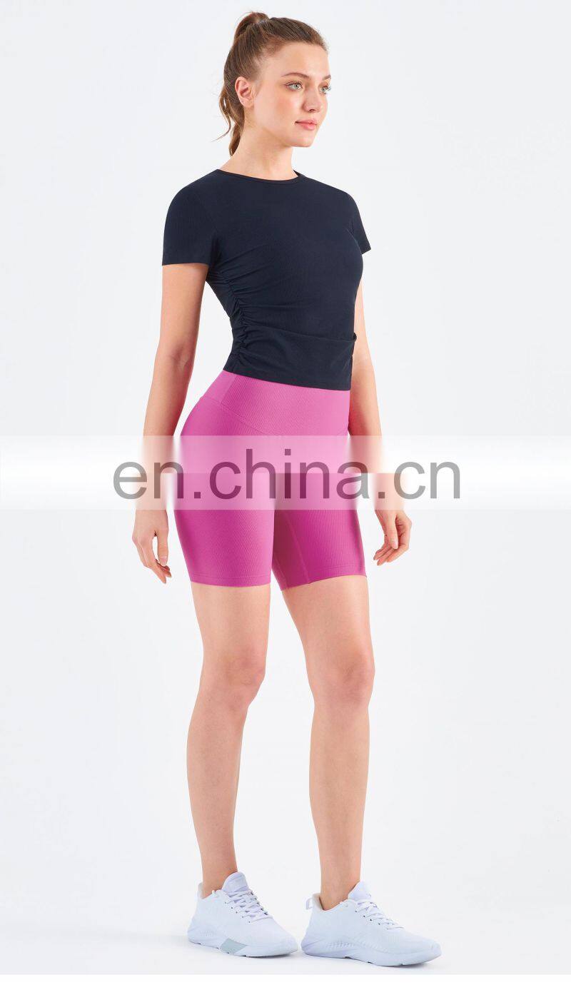 Women Ribbed Short Sleeve Slim Fit T-Shirt And Short Yoga Set Sport Fitness Suit
