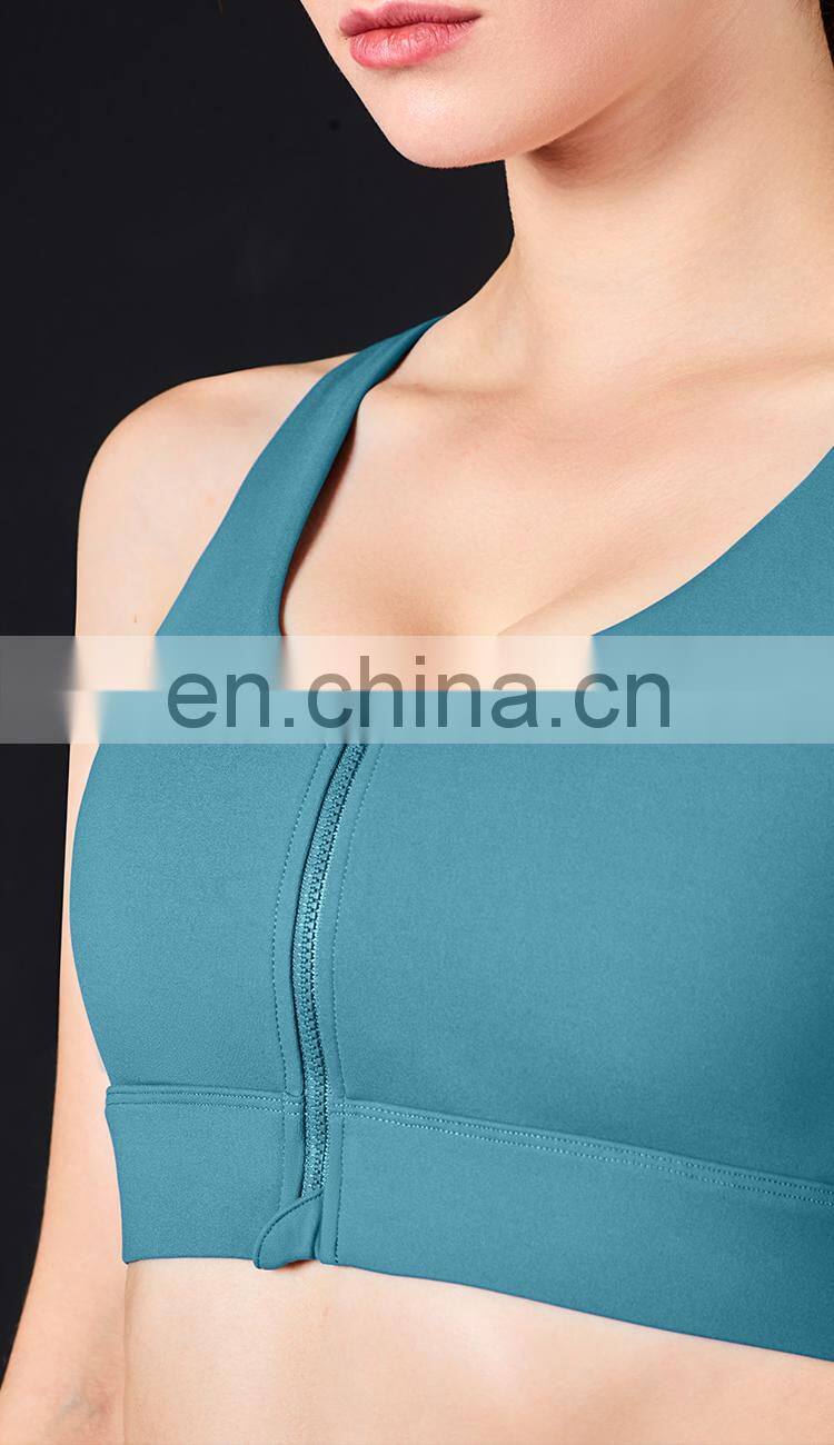 New Customized Front Zipper Shockproof Sports Bras Workout Fitness Yoga Tops