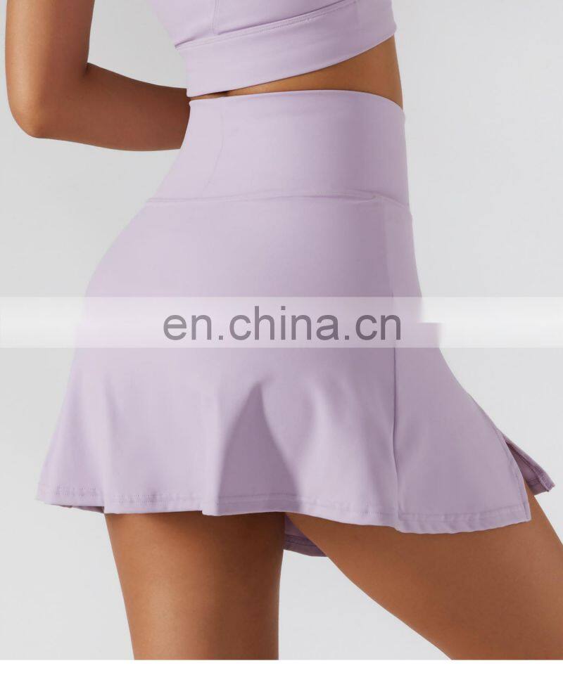 Tik Tok Anti Glare Women Tennis Pleated Skirts Solid Color Outdoor Active Wears