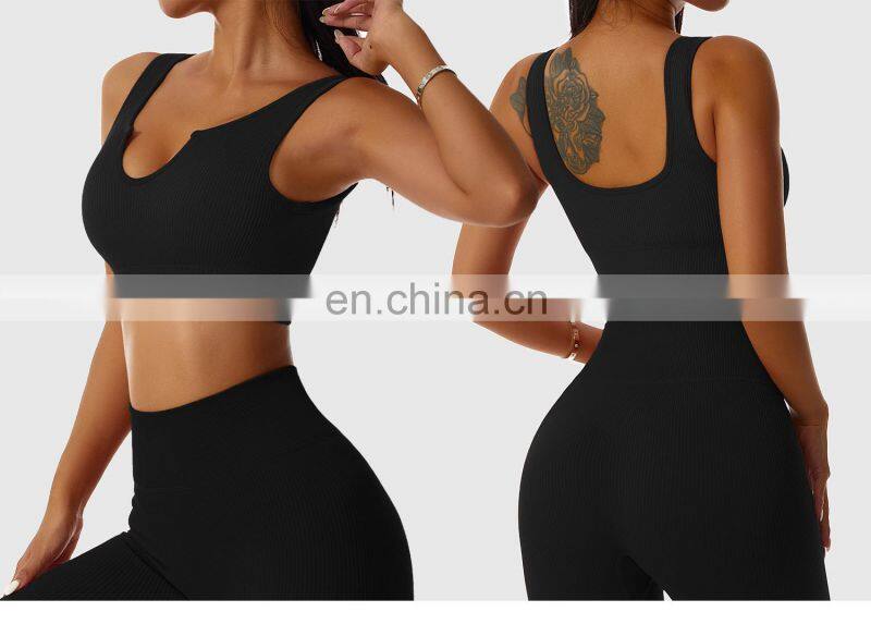Seamless Sexy Womens Gym Wear V Neck Tops Wholesale Ribbed Workout Sports Bras
