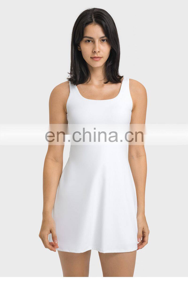 2 In 1 Women Side Pockets Tennis Dress With Shorts Custom Quick Dry Sports Golf Wears