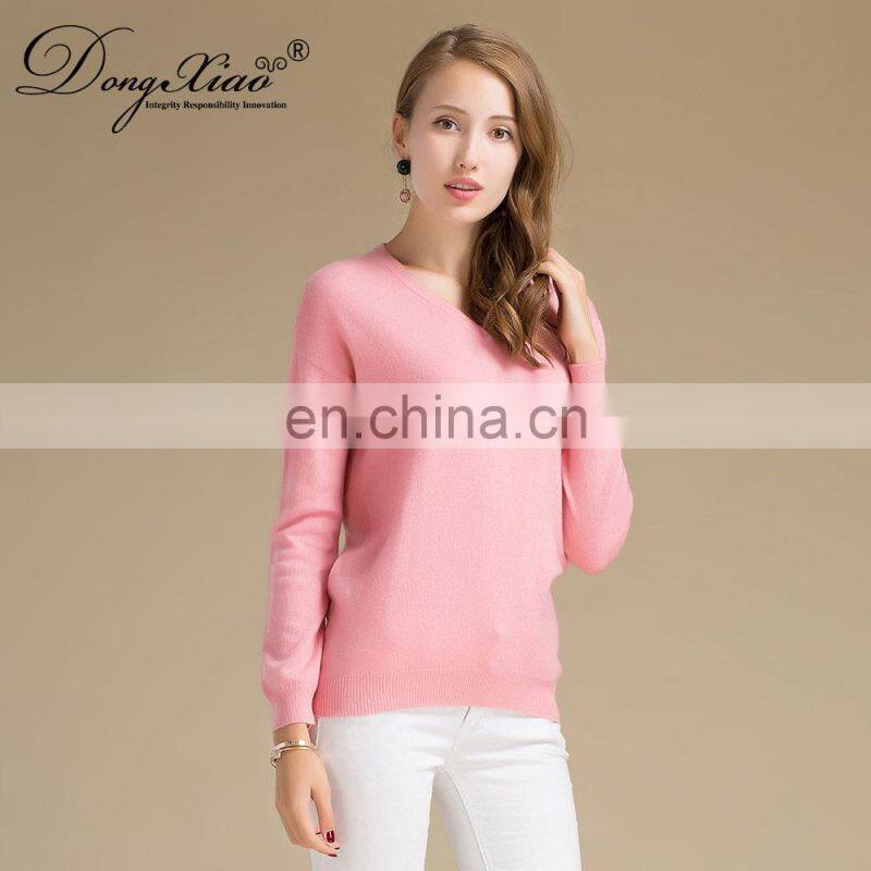 Custom Plain Knitted Basic V Neck Pullover Women Cashmere Sweater