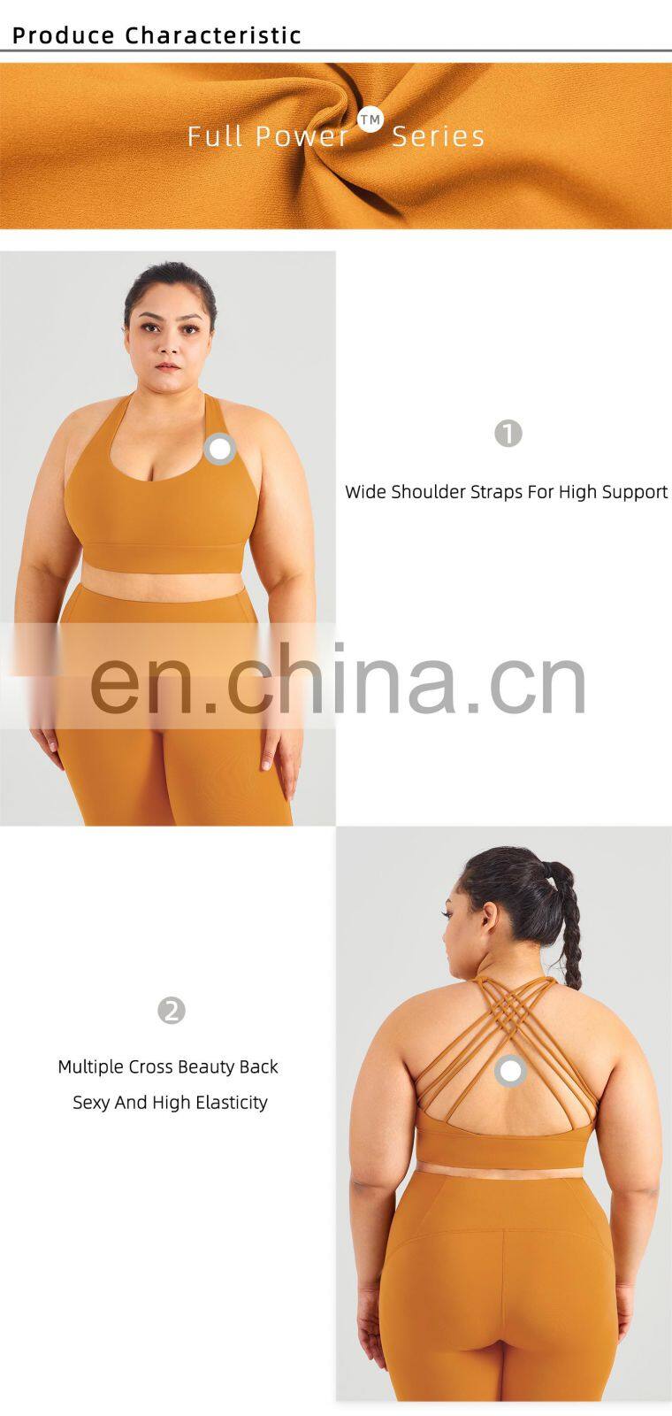 2022 High Impact Shockproof Cross Back Sports Bra Plus Size Women Gym Fitness Yoga Top