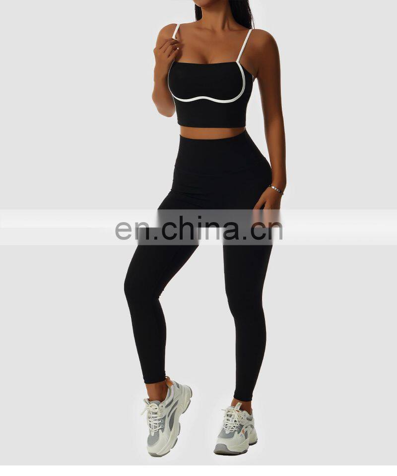 Factory Sale Contrasting Colors Backless Sports Bras Sling Straps Yoga Fitness Tops