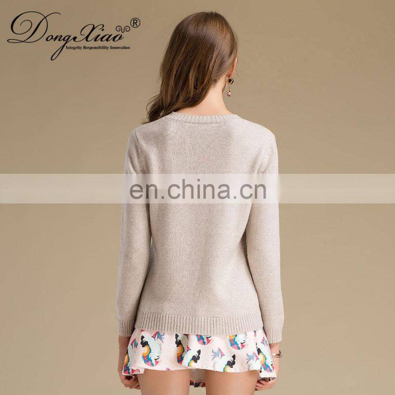 Fashion Skier Jumper Knitting Production Intarsia Women 100% Cashmere Sweater
