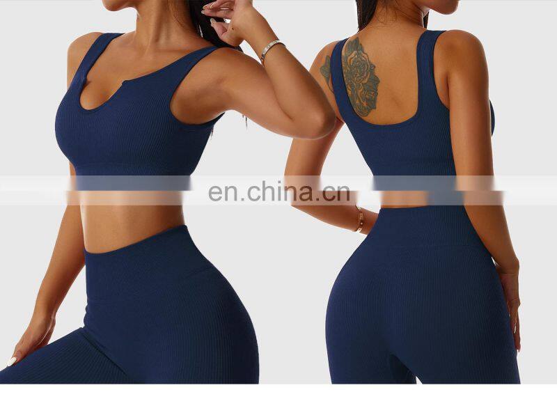 Seamless Sexy Womens Gym Wear V Neck Tops Wholesale Ribbed Workout Sports Bras
