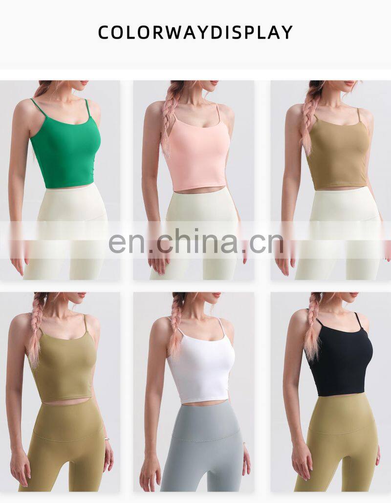 Custom 2 In 1 Design Longline Thin Straps Sports Bras Wide Hem Women Tank Tops