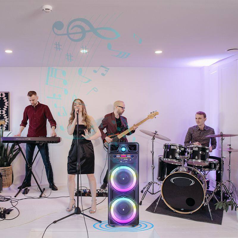 ZQS10205 super power 50W 10-inch*2 bass sound wireless customized party speaker with colorful lights