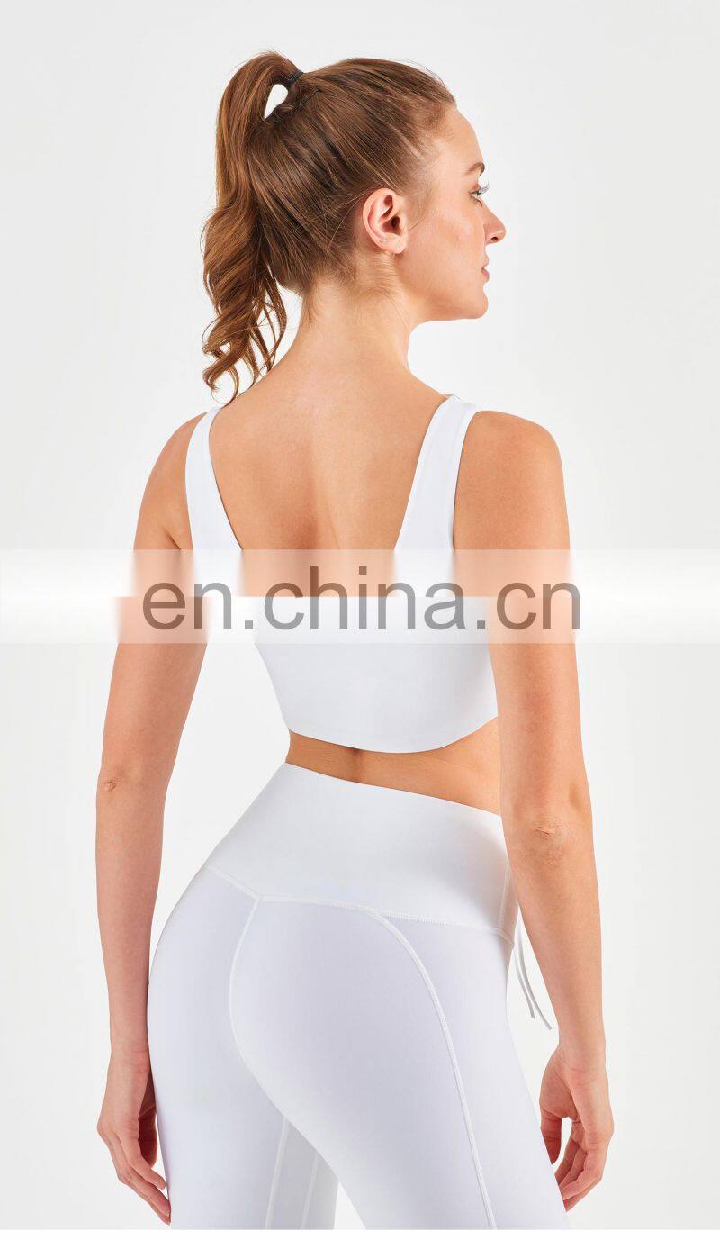 Wholesale Drawstring Sports Bra With Side Ruched Design Yoga Crop Top Fitness Women