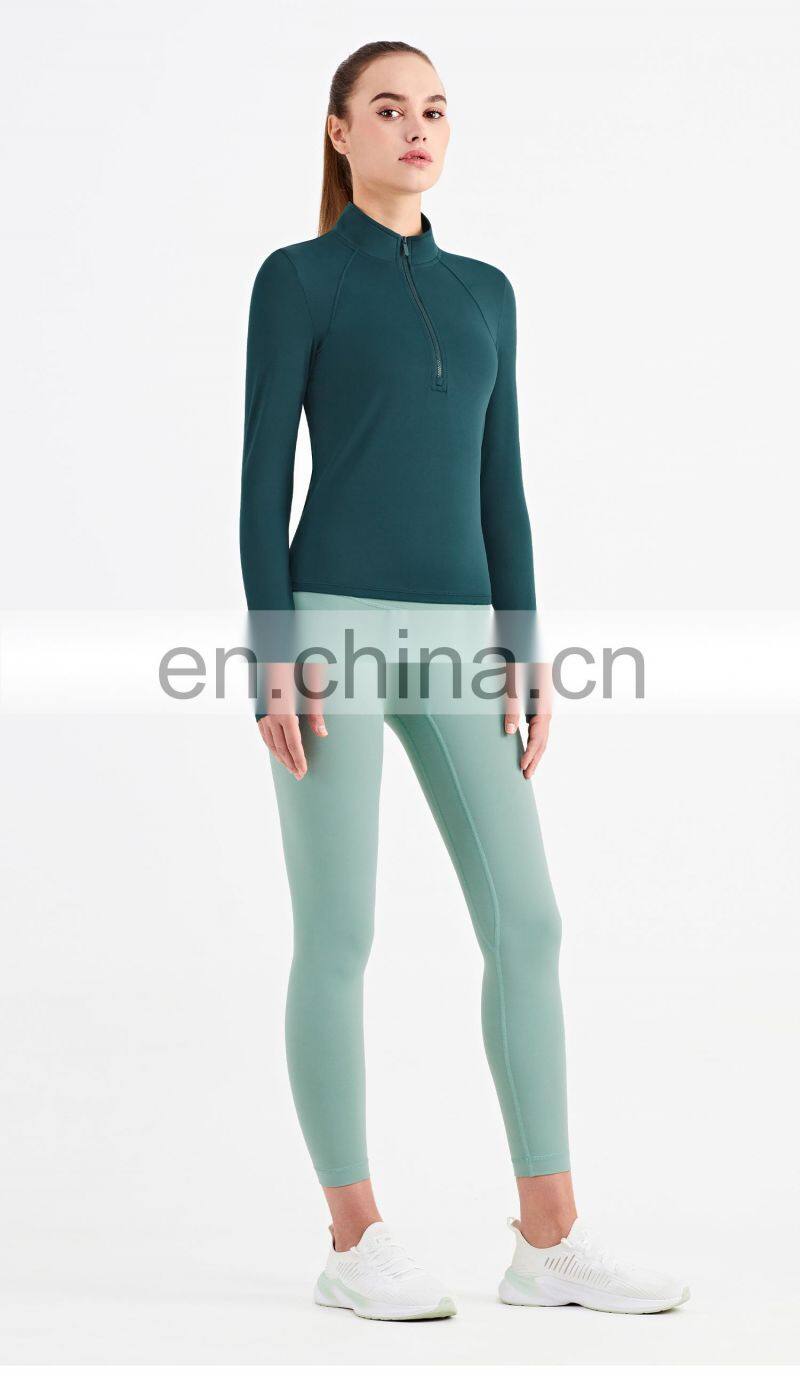 New Arrival Custom Two Piece Women Workout Sets Half Zipper Jacket High Waist Sports Legging