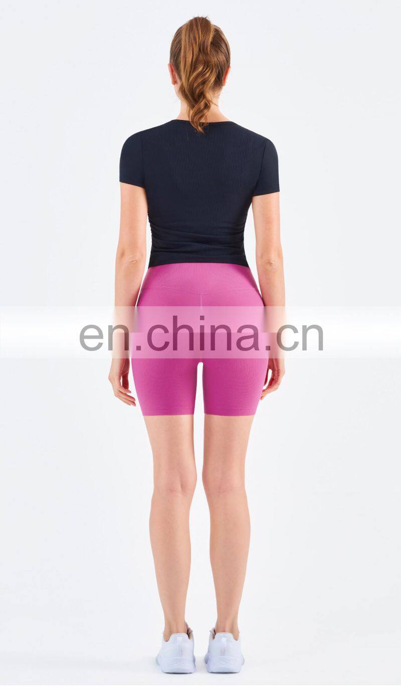 Women Ribbed Short Sleeve Slim Fit T-Shirt And Short Yoga Set Sport Fitness Suit