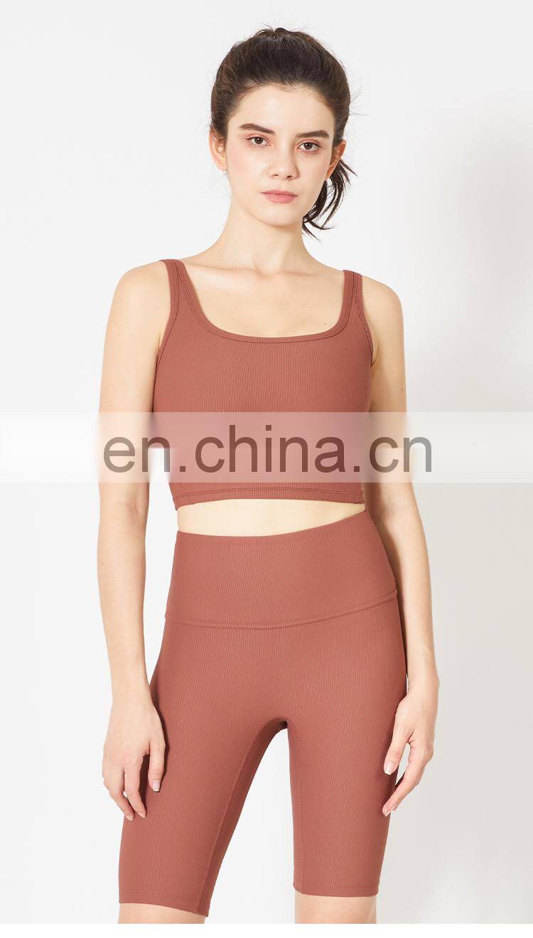 Eco Yoga Bra 2021 Ribbed Square Back Yoga Sports Bra Wear Gym Clothing Womens Fitness Top