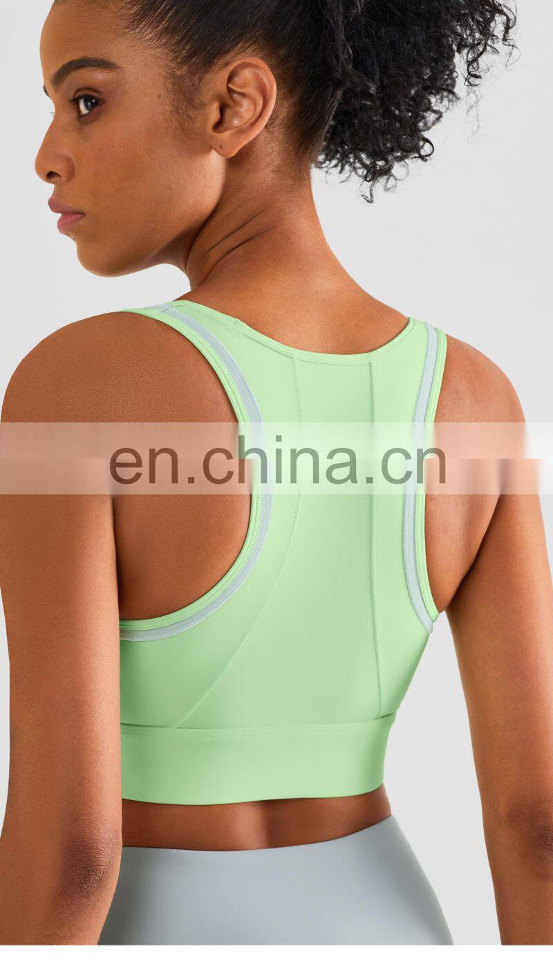 Fixed Pads Contrasting Colors Custom Sports Bras Racer Back High Impact Gym Tops