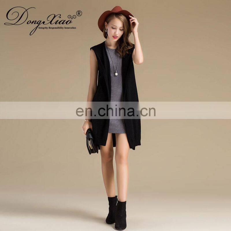 100% Cashmere Women's Sleeveless Hooded Cardigan Sweater Knitted Long Anti-Wrinkle Autumn High Street OEM Service Available