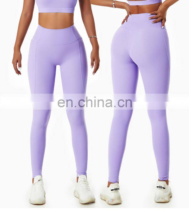 High Waist Yoga Fitness Leggings Tik Tok Butt Lifting Sports Pants With Side Pockets