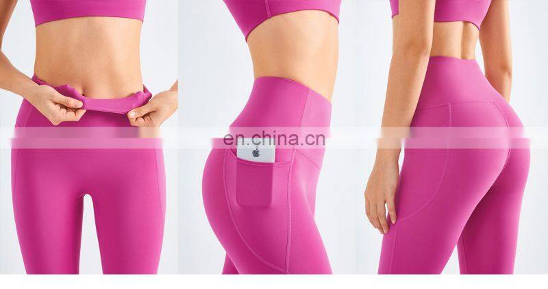 High Waist Yoga Leggings Without T Line Factory Sales Gym Sports Side Pockets Pants