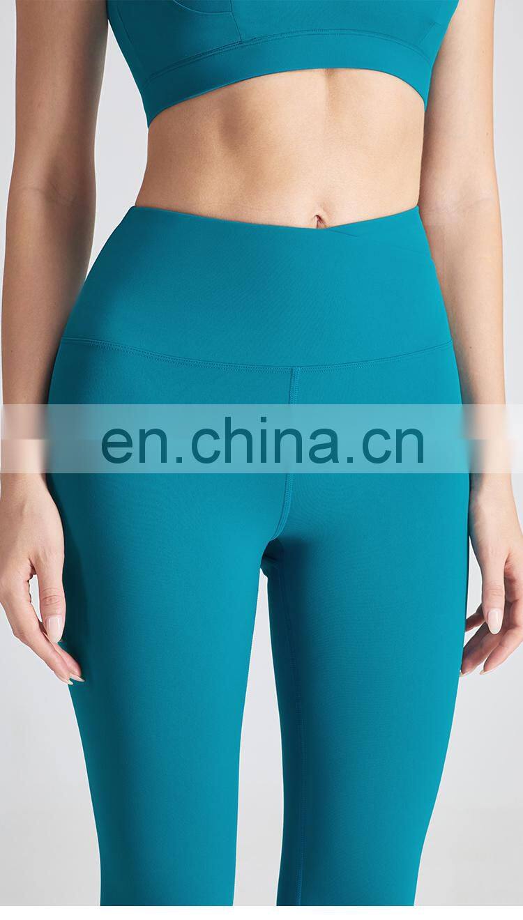 Half Cross Waist Design Printed Butt Lift Gym Leggings Yoga Gym Wear High Support