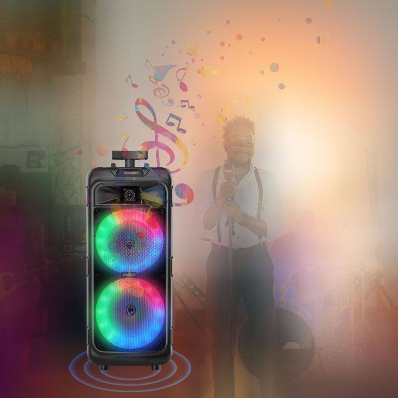 ZQS8211 sell well 40W power dual 8 inch speaker wireless bass sound party speaker with colorful light
