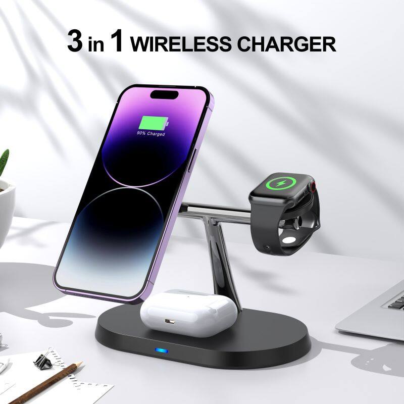 3in1 Magnetic Wireless Charger for iPhone Smart Watch Earphones Multifunctional with Holder