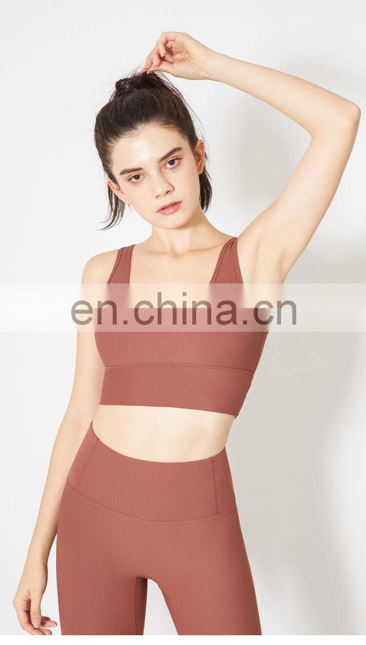 New arrival Ribbed Tank Top Women Sports Bra High Impact Fitness Workout Yoga Bra