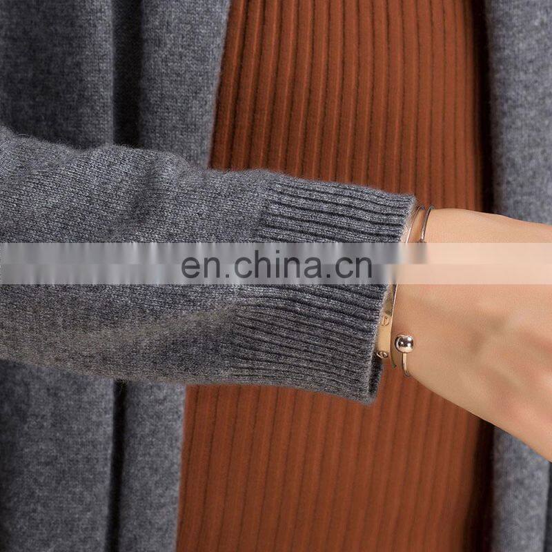 Women's Casual 100% Cashmere Cardigan Sweater Long Sleeve and Solid Pattern for Autumn Season OEM Service Available