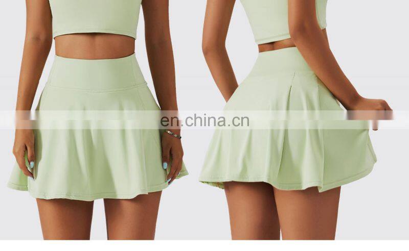 2 In 1 Piece Tennis Skirts With Side Pockets Shorts Wholesale Womens Golf Sportswear