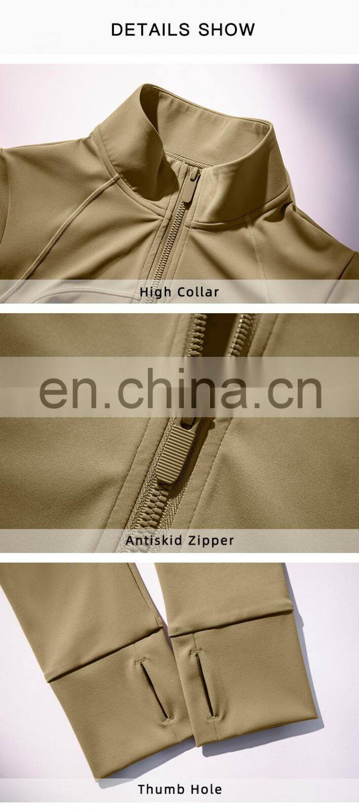 Full Zipper Women Yoga Jackets With Thumb Hole Custom Long Sleeve Sports Quick Dry Tops