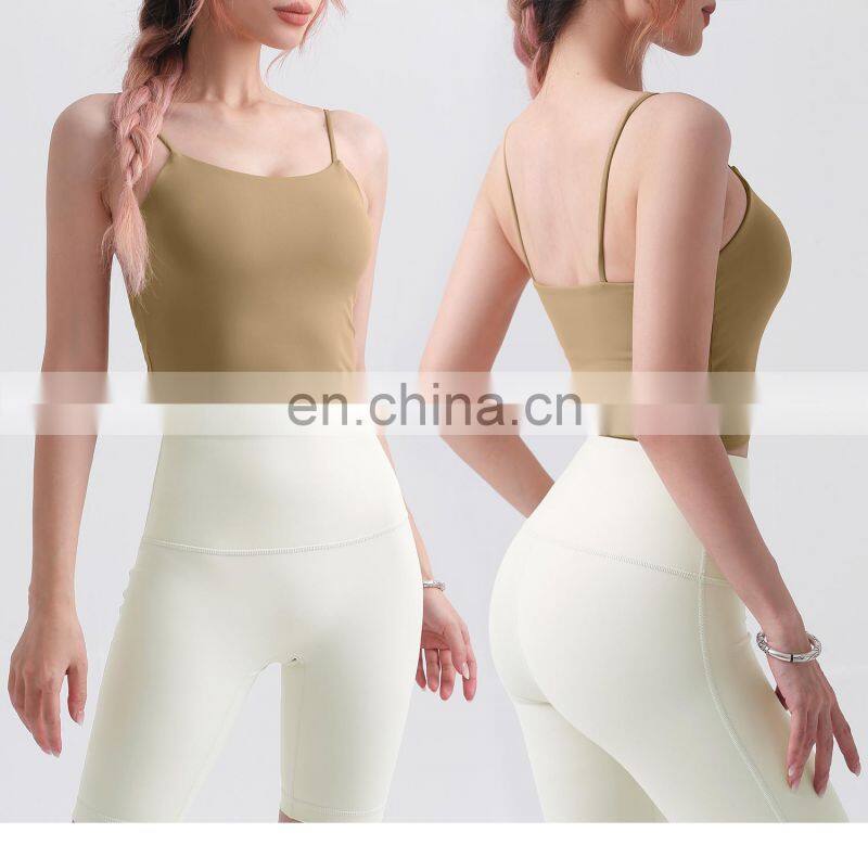 Custom 2 In 1 Design Longline Thin Straps Sports Bras Wide Hem Women Tank Tops