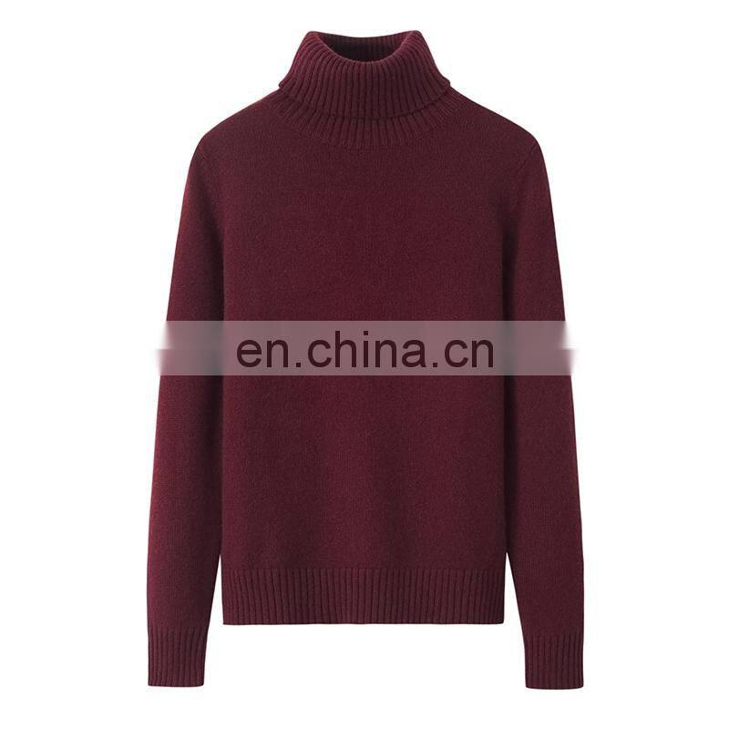 Custom 100% Cashmere Turtleneck Sweater Solid Pattern Long Sleeve Winter Knit Casual Style with Front Logo