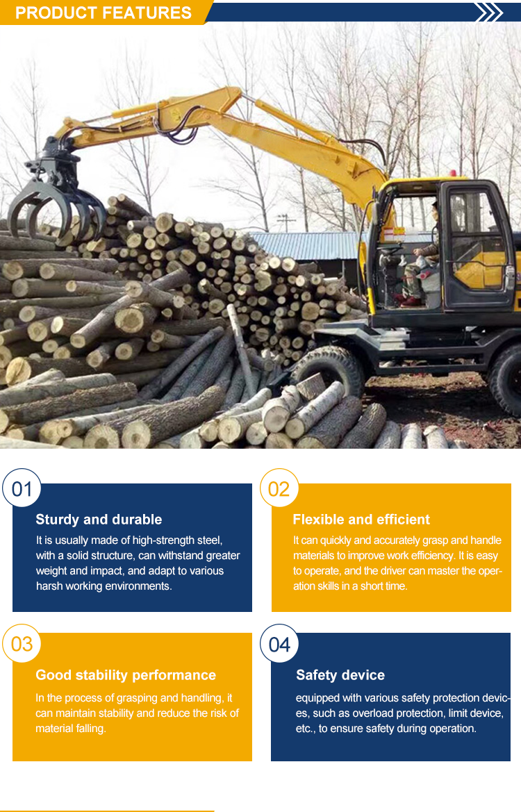 Excavator hydraulic rotary clamp wood Loader grabbing wooden objects hydraulic control Wood, stone, steel grabbing machine