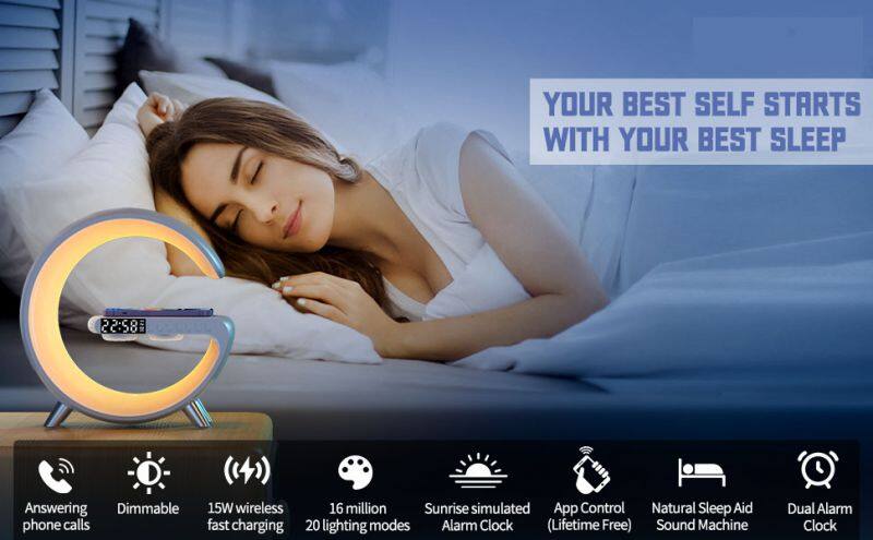 Multi-function 7 in 1 wireless desktop charger phone holder power bank bluetooth speaker night lights for kids room