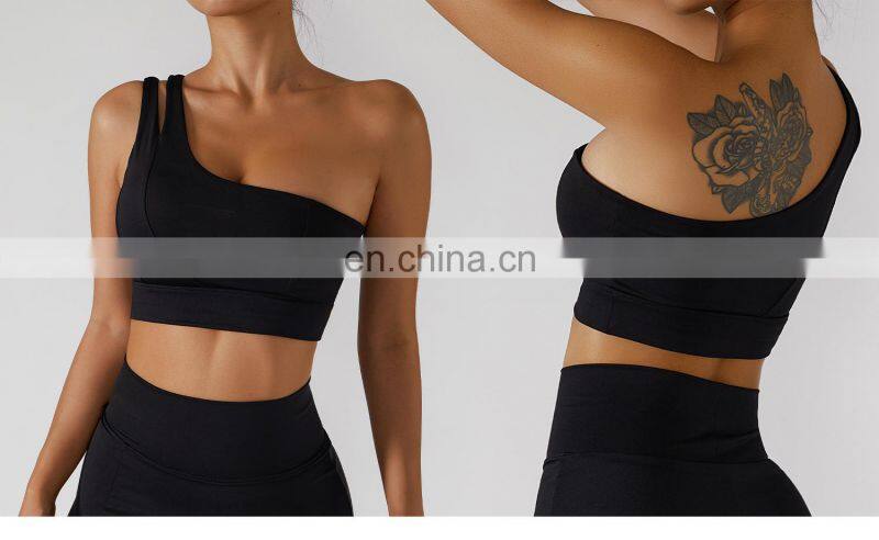 One Shoulder Sexy Workout Sports Bras Wholesale Recyclable High Impact Yoga Crop Tops