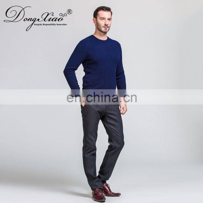 High Quality 100% Merino Wool Crew Neck Cable Knitted Pullover Sweater for Men for Winter