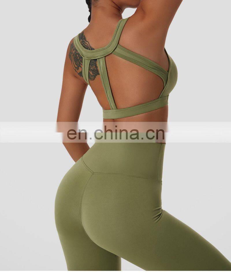Wide Shoulder Straps Sexy Sports Bras Wholesale Backless Four Way Stretch Yoga Tops