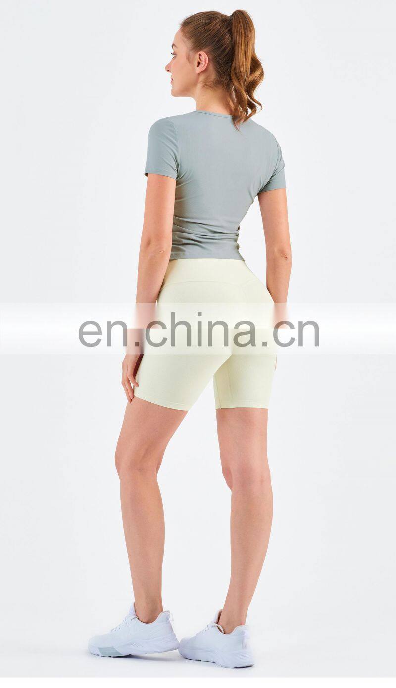 Women Ribbed Short Sleeve Slim Fit T-Shirt And Short Yoga Set Sport Fitness Suit