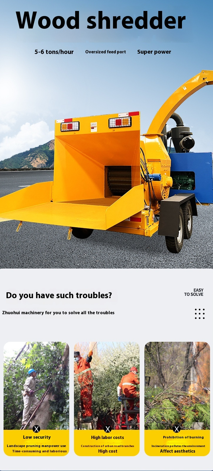 Factory Direct Large Mobile Branch Wood Chipper Garden Tree Crusher With Motor Used for Farm Construction Life-Long Maintenance