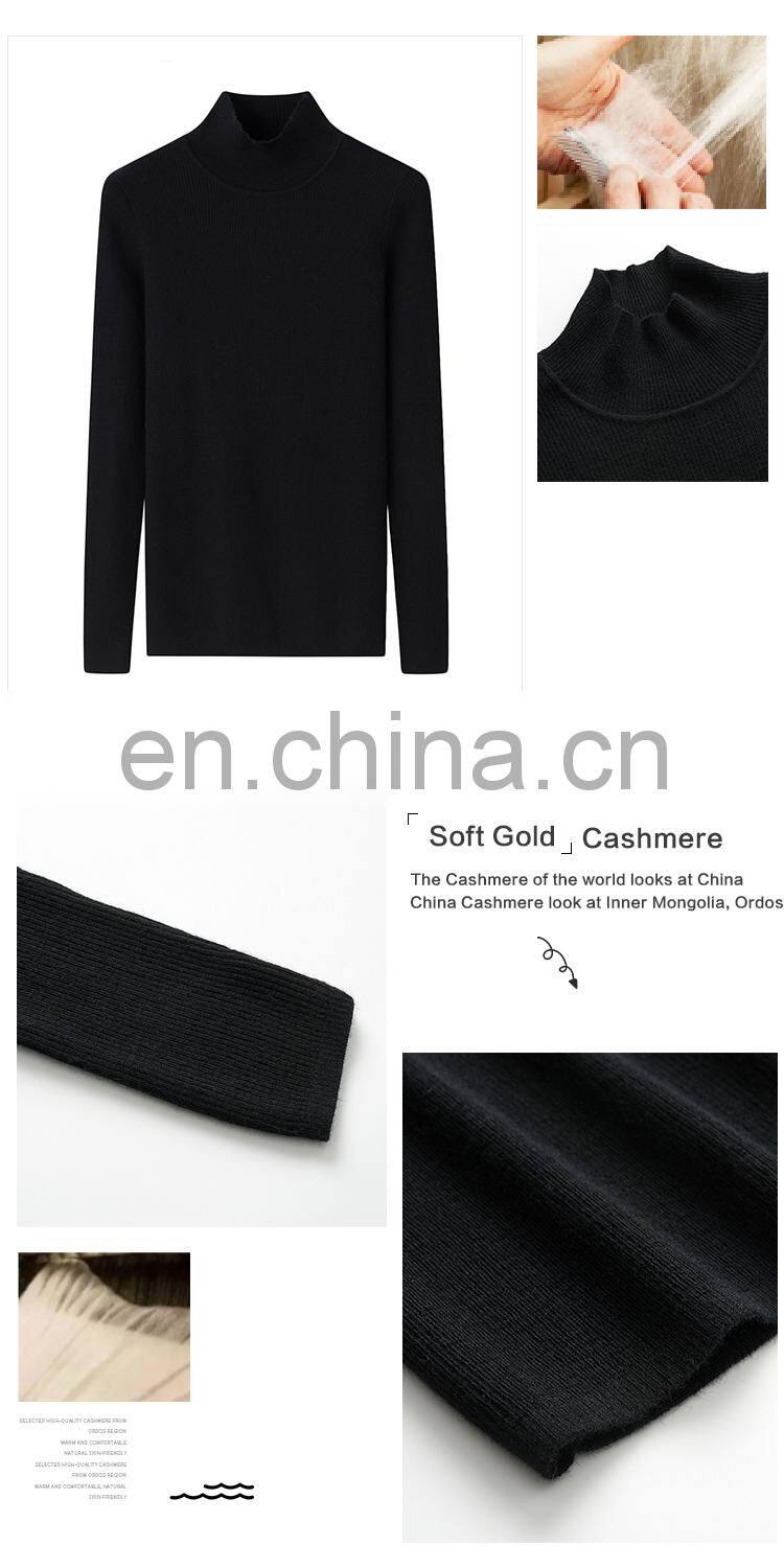 Fashionable 100% Cashmere Rib Knitting Jumper for Women High Neck Slim Fit Casual Style with Front Logo Solid Pattern for Winter