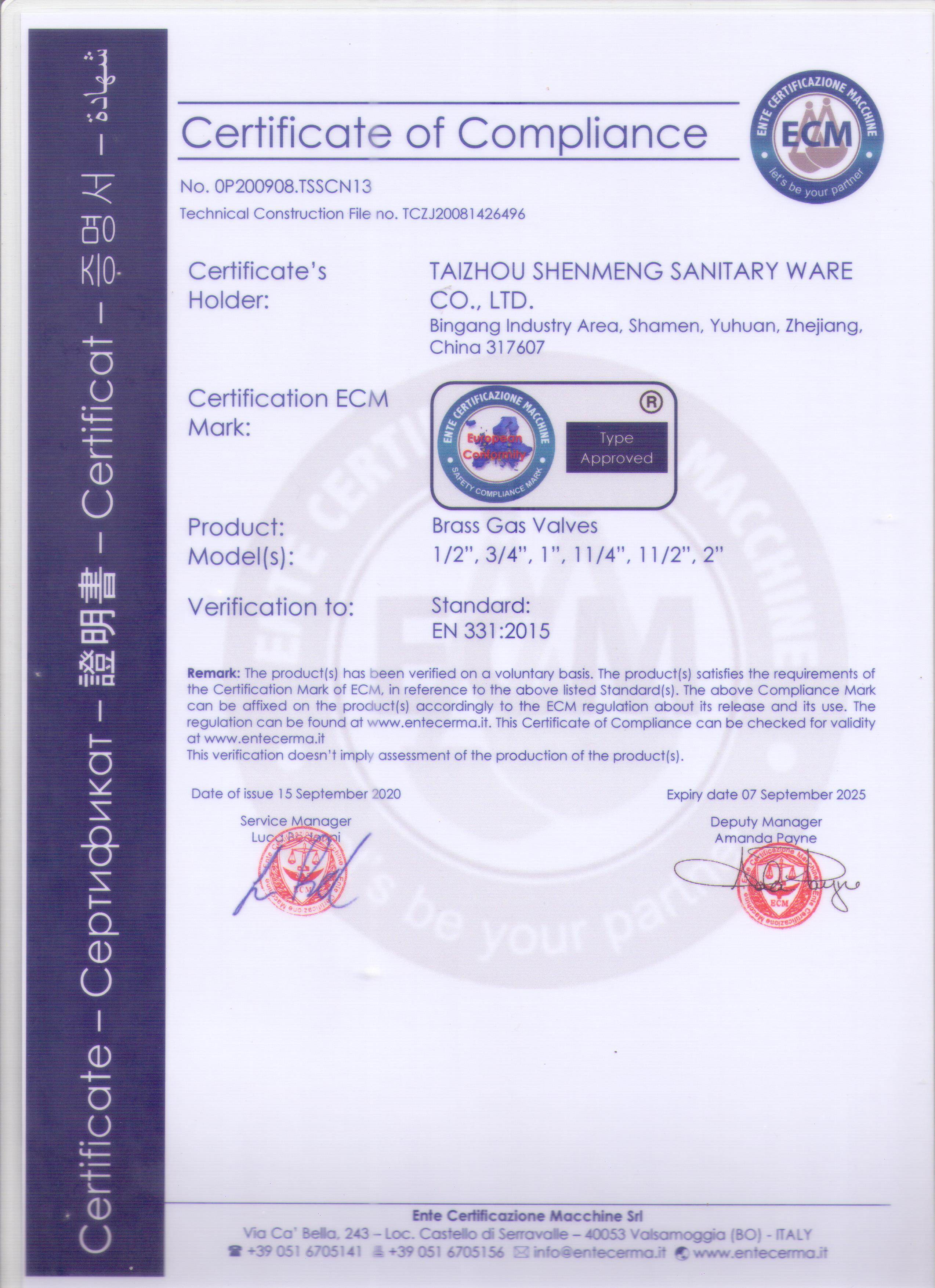 CE for ball valve