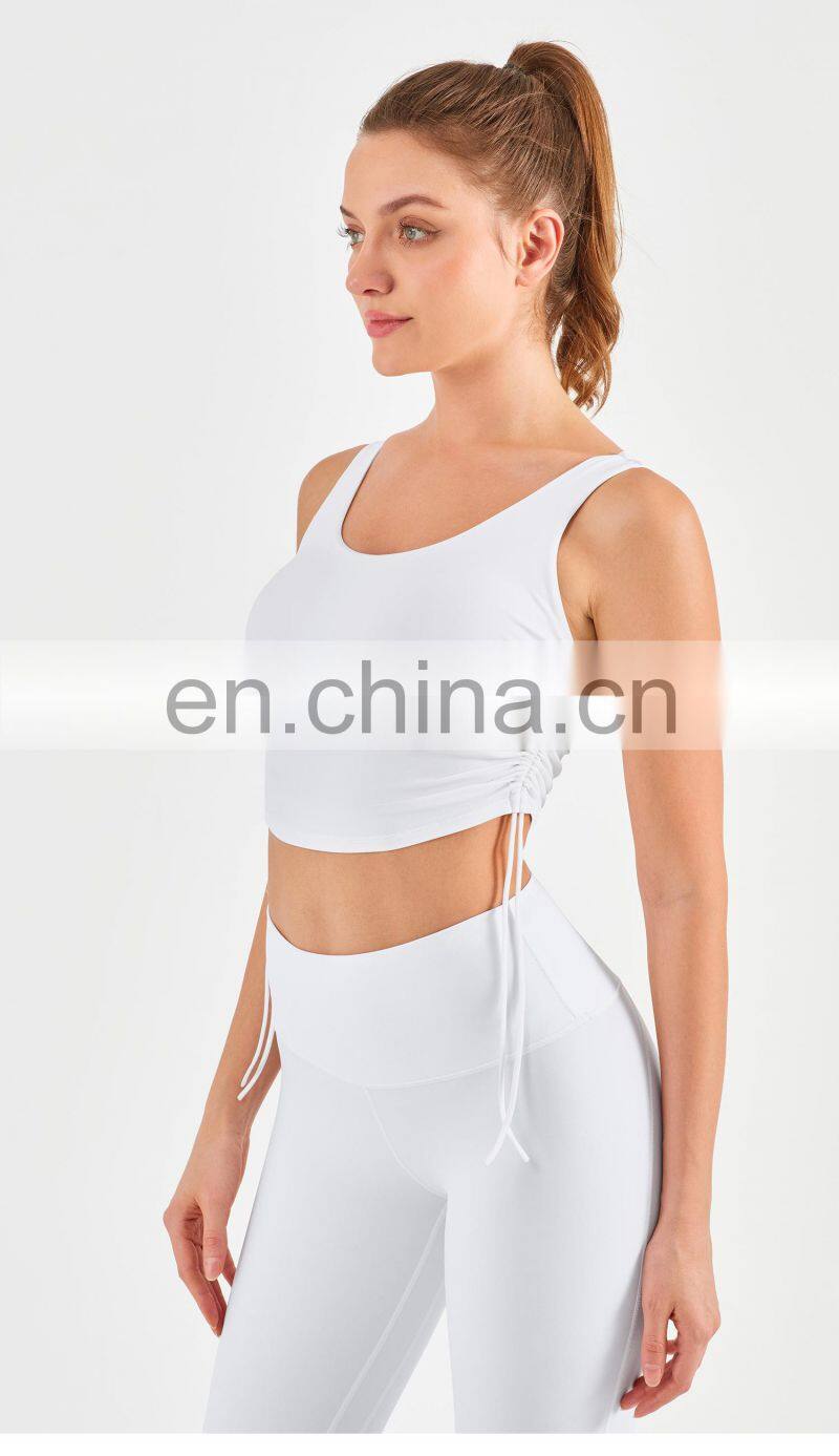 Wholesale Drawstring Sports Bra With Side Ruched Design Yoga Crop Top Fitness Women