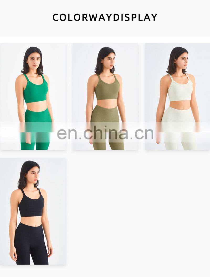 Ribbed Cross Back Custom Recyclable Sports Bras Quick Dry Wide Straps Workout Yoga Tops