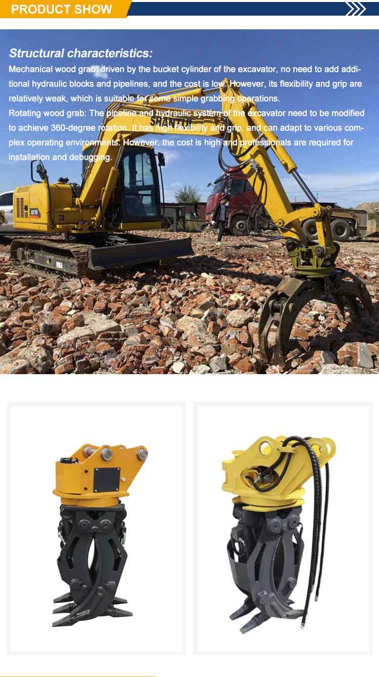 Excavator hydraulic rotary clamp wood Loader grabbing wooden objects hydraulic control Wood, stone, steel grabbing machine